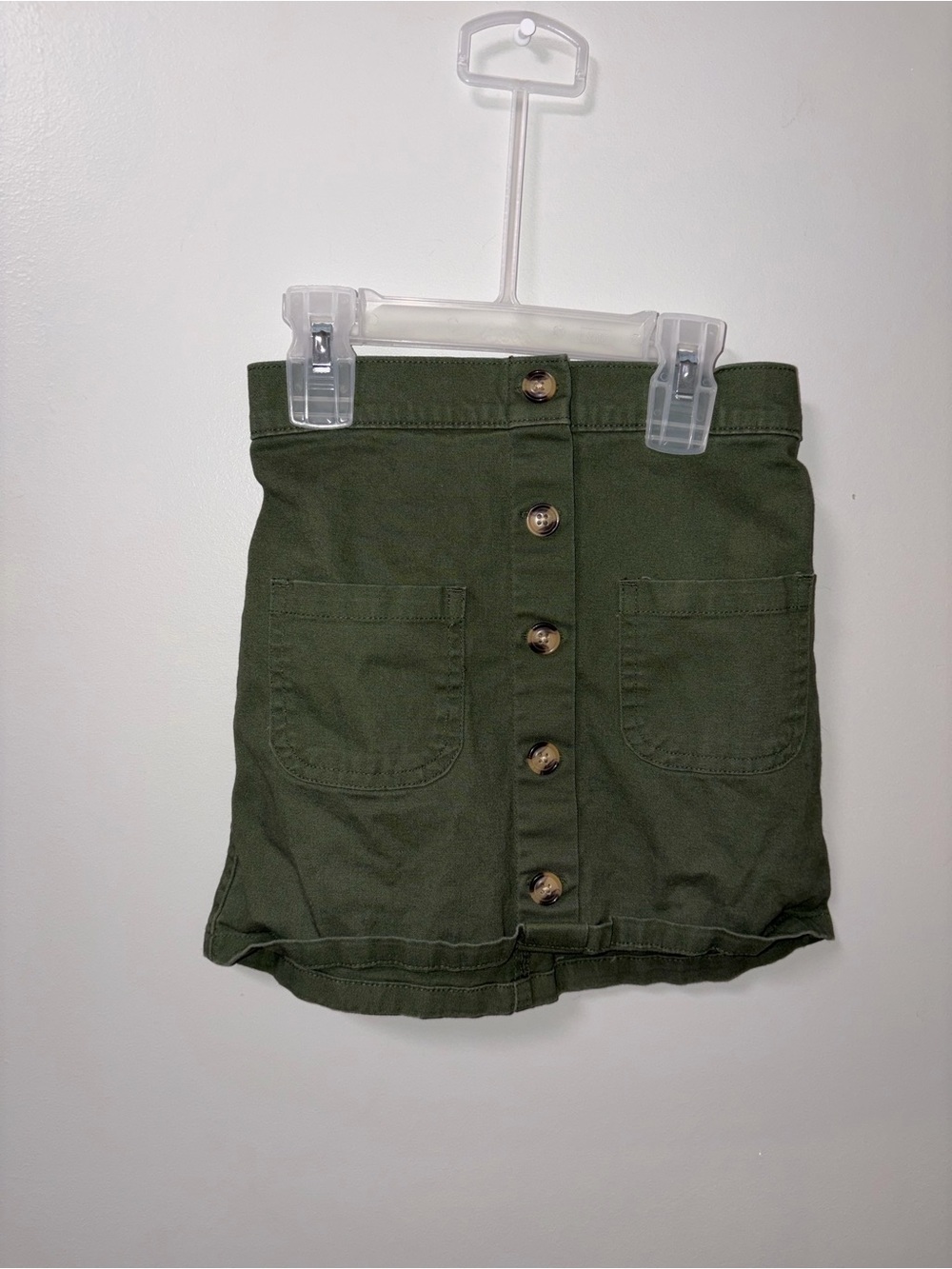 Wonder Nation Olive Green Button Front Patch Pocket Mini Skirt Girls 4T